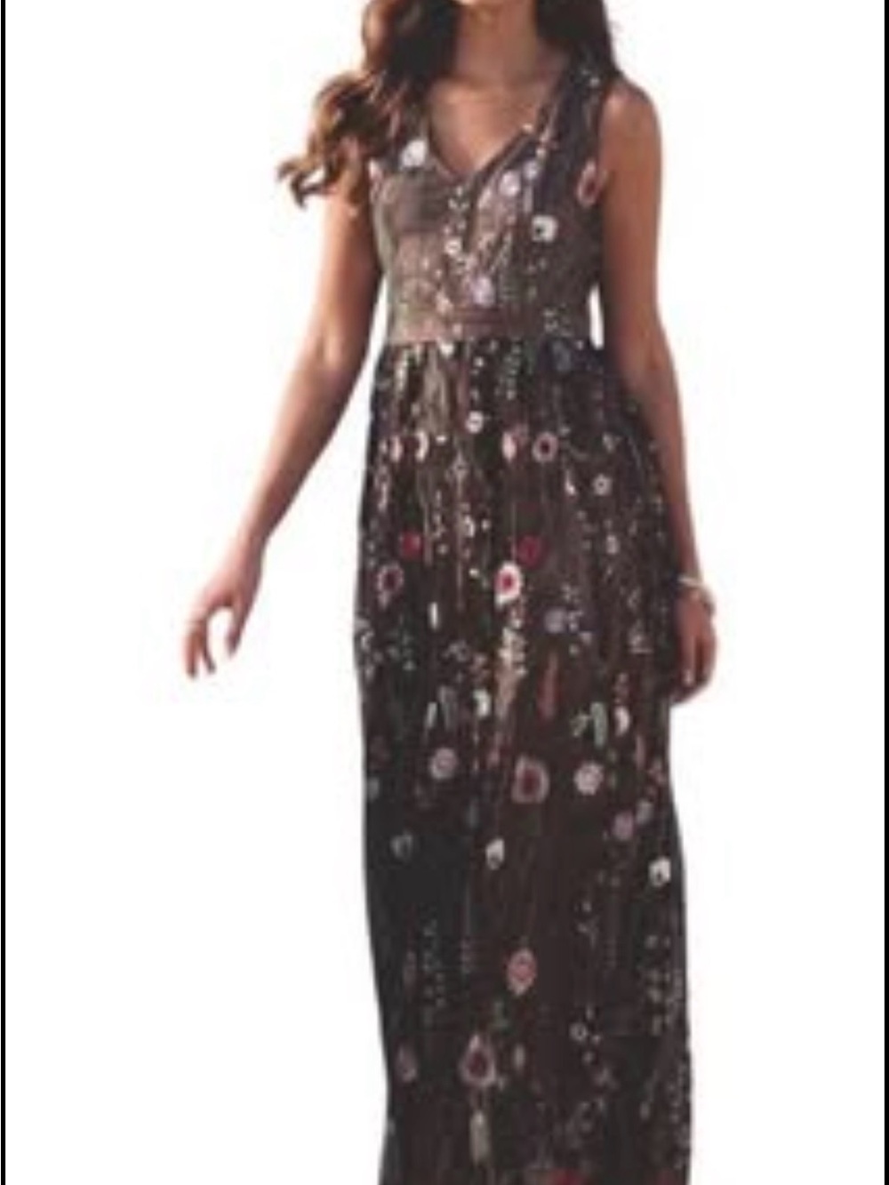 Sleeveless Brown Floral Maxi Dress with V-Neck. NWT. Never worn